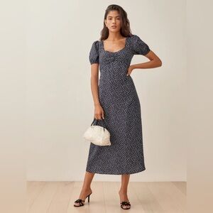 Reformation Floral Kelby Dress, Puff Sleeves Sweetheart Neck